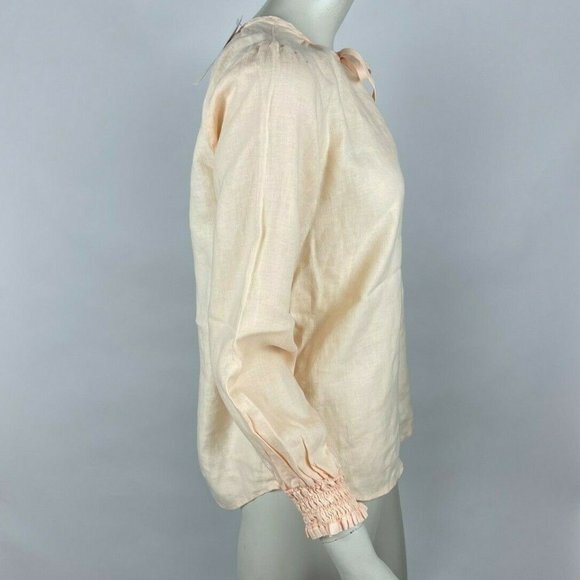 Anthropologie Cloth & Stone 100% Linen Blouse Top Tie Front Long Sleeve Women XS - Picture 4 of 11